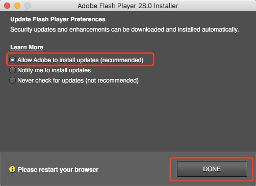 adobe flash check for updates mac