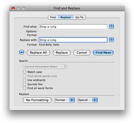 find and change words in word for mac